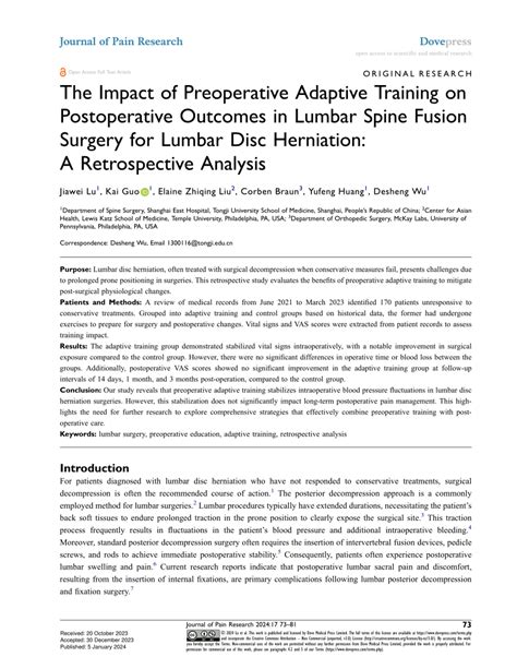 Pdf The Impact Of Preoperative Adaptive Training On Postoperative Outcomes In Lumbar Spine