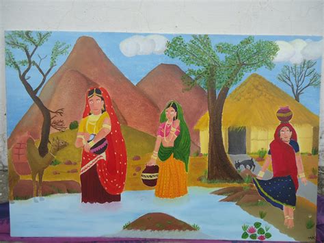 Oil Painting of Indian Village Scene | Maulik Kamdar