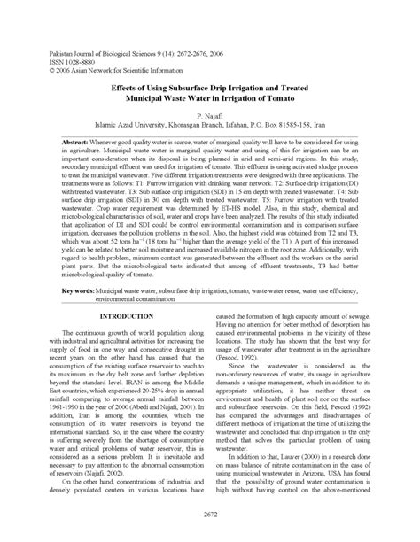 Pdf Effects Of Using Subsurface Drip Irrigation And Treated Municipal