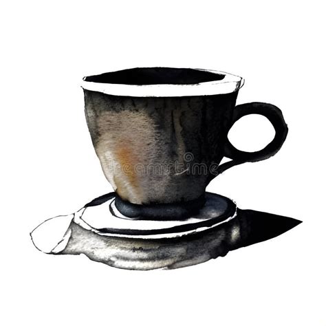 Watercolor Tea Cup Sketch Isolated Hand Drawn Stock Illustration