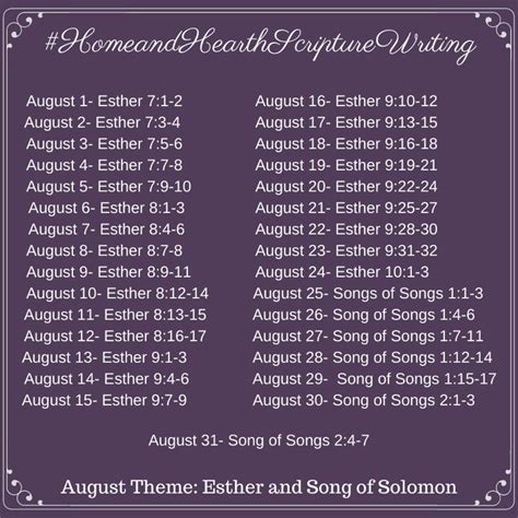 August Scripture Writing Plan Esther And Song Of Solomon