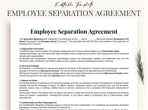 Standard Employee Separation Agreement Template Professional Sample