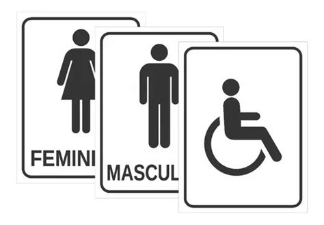 Kit Placas Indicativa Banheiro Feminino Masculino Cadeirante