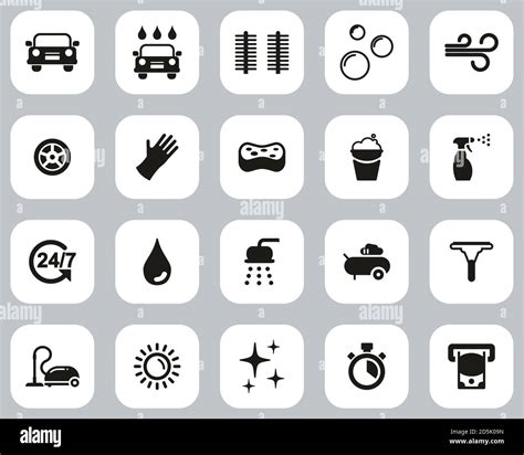 Car Wash Icons Black And White Flat Design Set Big Stock Vector Image