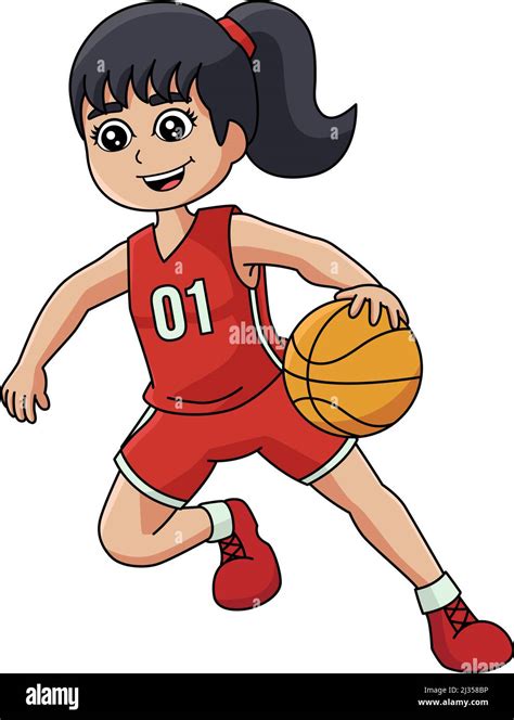 Girl Playing Basketball Cartoon Colored Clipart Stock Vector Image ...