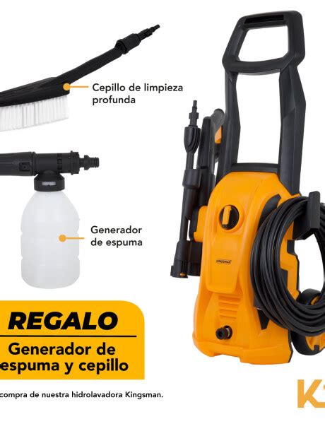 Hidrolavadora Kingsman eléctrica portátil alta presión 1600w 138 bar