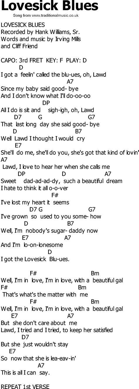 Old Country song lyrics with chords - Lovesick Blues