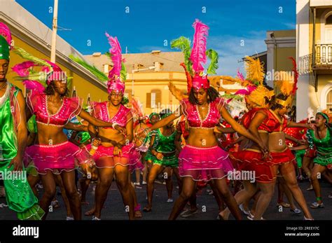 Colourful Costumed Pretty Women Are Dancing Carnival Mindelo Cabo