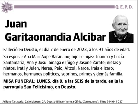 Juan Garitaonandia Alcibar Esquela Necrol Gica El Correo