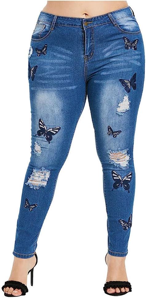 Lopily Hose Damen Gro E Gr En Mit Schmetterling Druck Jeanshosen