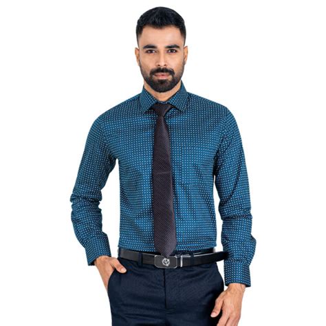 Men’s Navy Printed Cotton Full Sleeve Slim Fit Semi Formal Shirt ...