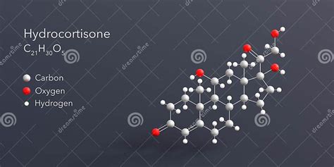 Hydrocortisone Molecule 3d Rendering Flat Molecular Structure With