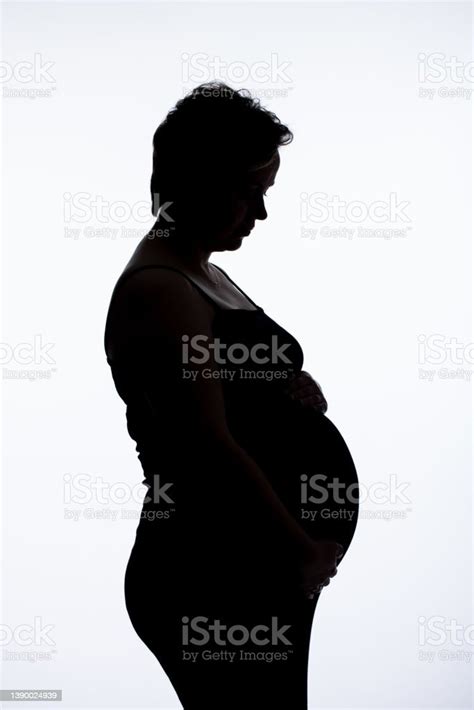 Portrait Of Pregnant Woman Pregnant Happy Woman Touching Her Belly Making Photo Session In