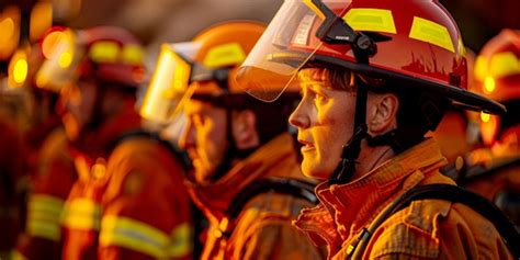 Firefighter Portrait On Duty Photo Of Happy Fireman With Gas Mask And