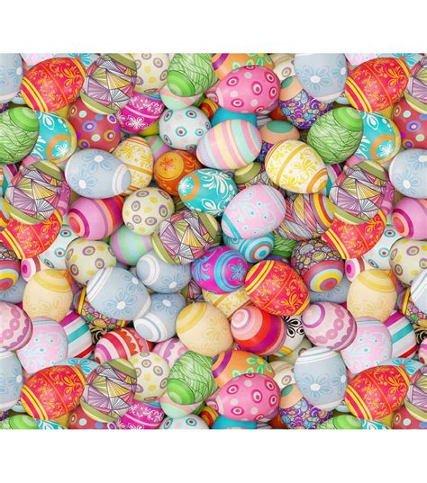 Easter Cotton Fabric Photo Real Pastel Eggs Glitter Fabric Purple Glitter Trendy Easter