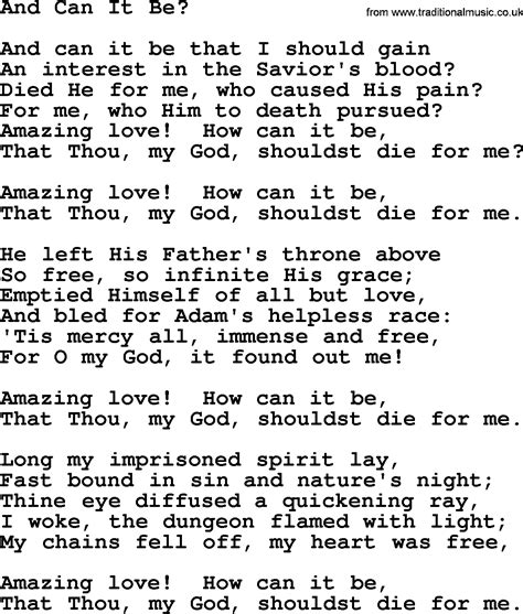 Baptist Hymnal Christian Song And Can It Be Lyrics With PDF For Printing