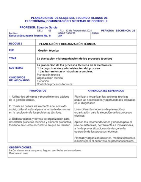 PDF PLANEACIONES DE CLASE DEL SEGUNDO BLOQUE DE Control De