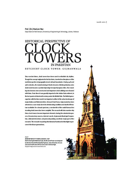 Pdf Historical Perspective Of Clock Towers Of Pakistan Estcourt