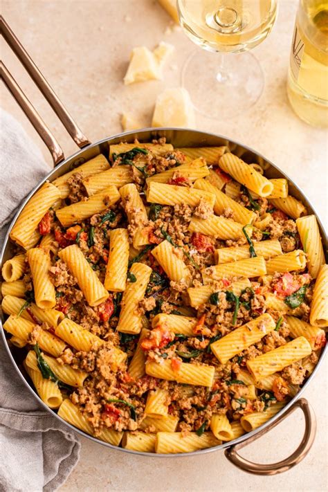 Tuscan Sausage Pasta With Italian Sausage Spinach Tomatoes