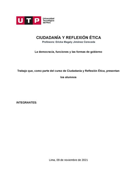 Semana 14 Tema 1 Tarea La Democracia Funciones Y Las Formas De