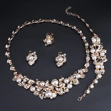 Imitation Pearl Wedding Jewelry Necklaces For Women Bridal African Beads Jewelry Set Crystal