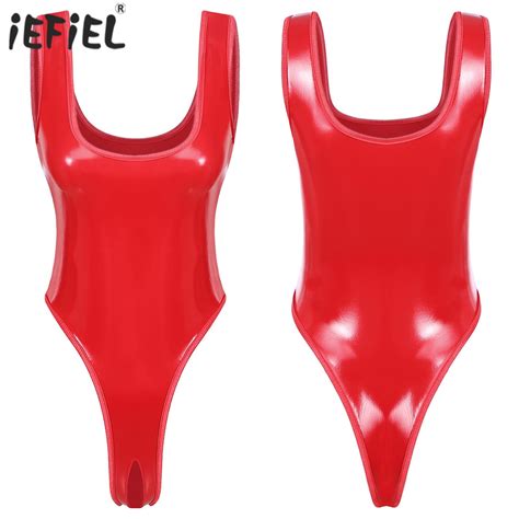 Women S Crotchless Bodysuit Wet Look Pvc Patent Leather Bodysuit High