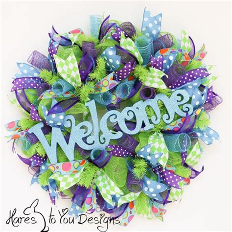 Deco Mesh Wreath Welcome Wreath Blue By Harestoyoudesigns 8900