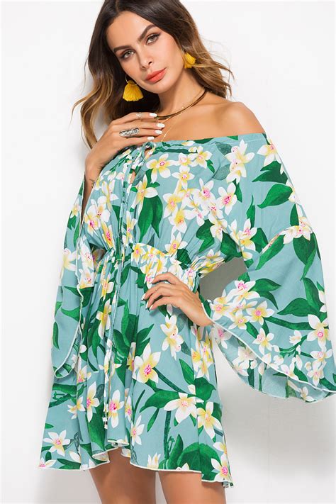 Women Summer Bohemian Beach Dress New Tropical Leaf Floral Print