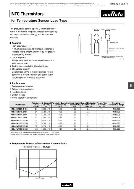 Ntc Thermistors For Temperature Sensor Lead Insulation Type