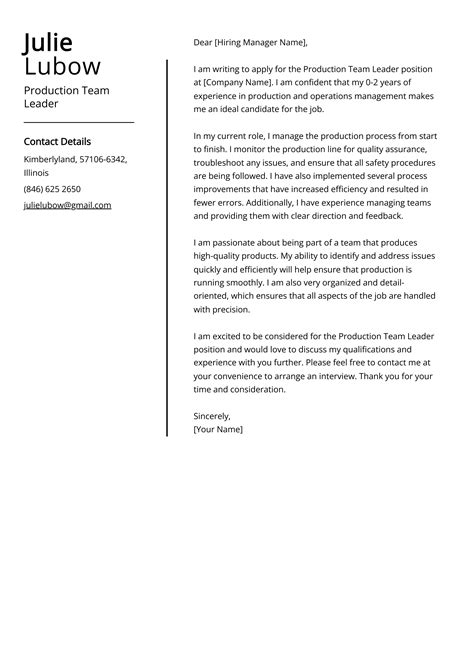 Production Team Leader Cover Letter Examples Template And 20 Tips