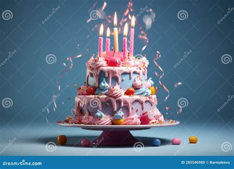 Colorful Birthday Cake With Sprinkles And Candles Generative Ai Stock