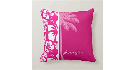 Bright Pink Tropical Hibiscus Throw Pillow Zazzle