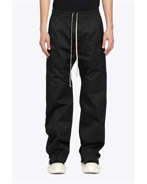 Rick Owens Pusher Pant Black Nylon Pant With Side Metal Snaps Pusher