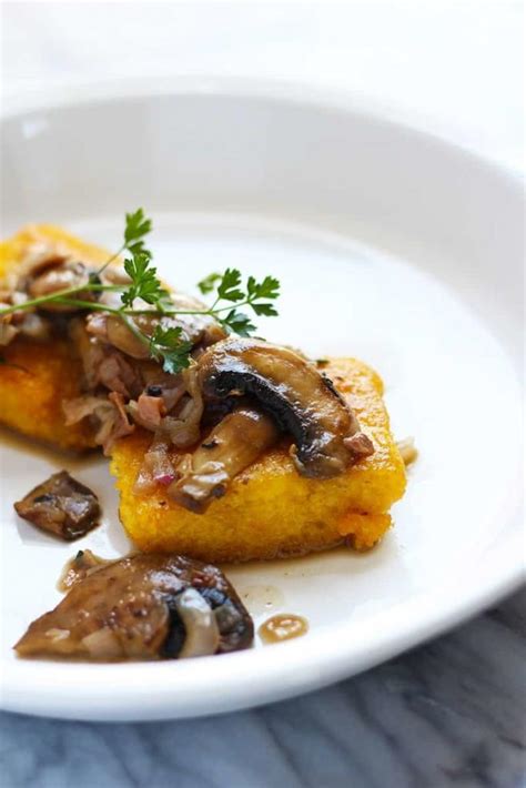 Fried Polenta Cakes With Mushrooms And Prosciutto Fusion Craftiness