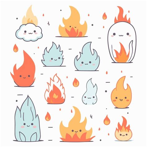 Conjunto De Pegatinas De Llama Ilustraciones De Iconos De Fuego