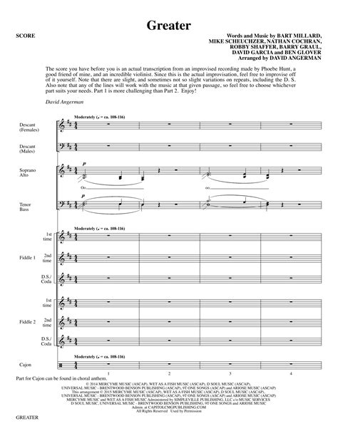 Greater Arr David Angerman By Mercyme Sheet Music For Choir Instrumental Pak At Sheet Music