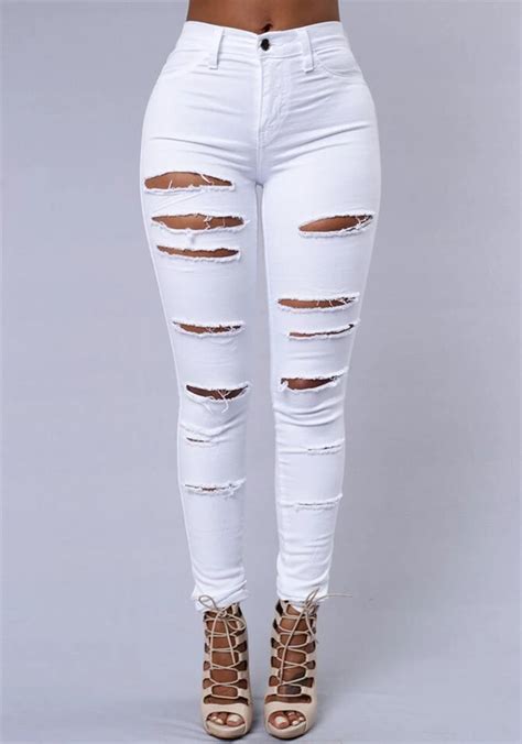 New 2017 Skinny Jeans Women Denim Pants Holes Destroyed Knee Pencil