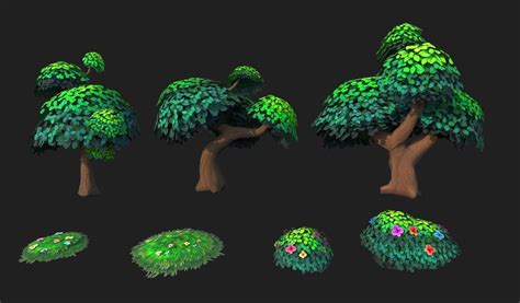 D Model Tree Low Poly Different Trees In Environment Vr Ar Low