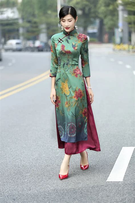 2021 Traditional Vietnam Style Long Qipao Dress Ao Dai Asia And Pacific