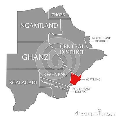 Kgatleng Red Highlighted In Map Of Botswana Stock Illustration