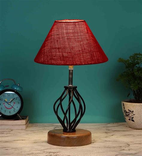 Buy Maroon Shade Table Lamp With Shade Table Lamp With Wood Iron Base