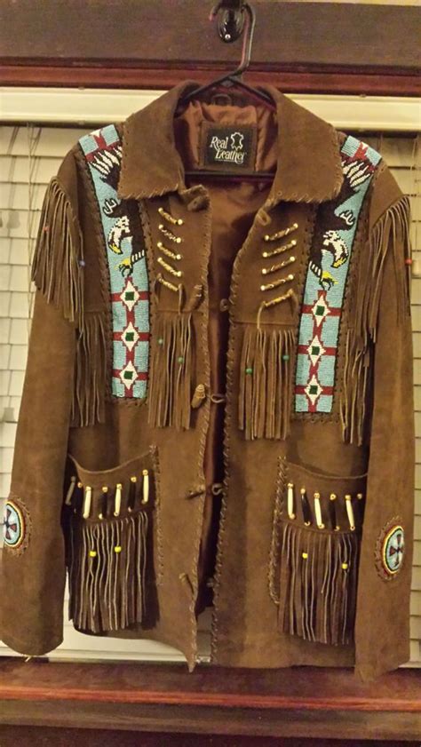 Mens Brown Leather Mountain Man Native Fringe Jacket Coat Vest Indian