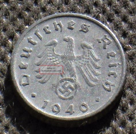 Coin Nazi Germany 5 Reichspfennig 1940 F Stuttgart W Swastika World War Ii