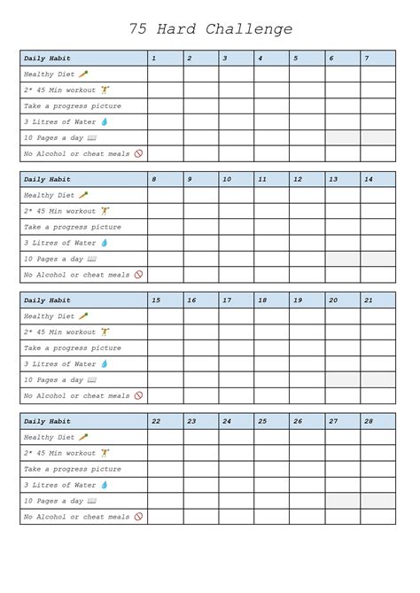 75 Hard Challenge Tracker Pdf Instant Download Etsy