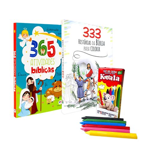 Kit Infantil 333 Histórias Da Bíblia Para Colorir 365 Atividades Bíblicas Com Giz De Cera