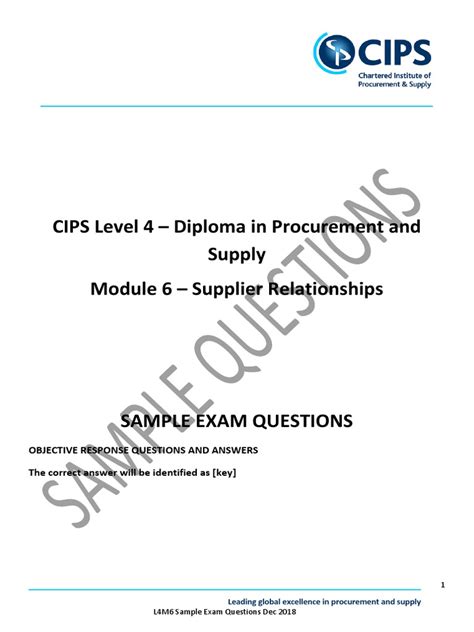 Cips Level 4 Diploma In Procurement And Supply Module 6 Supplier