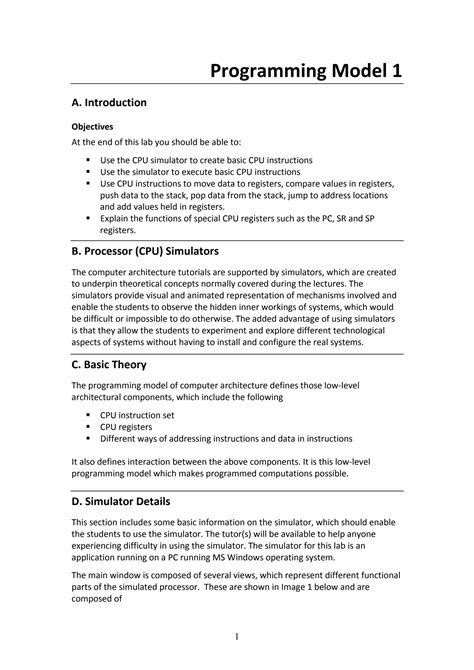 SOLUTION: Programming model 1 tutorial solutions processor cpu simulators - Studypool
