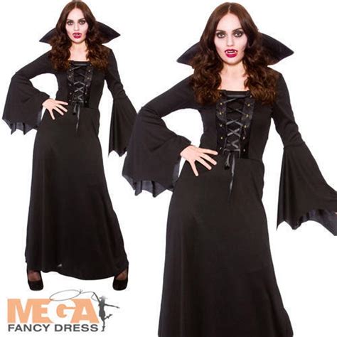 Dark Vampire Ladies Fancy Dress Halloween Vampiress Adults Gothic Costume Outfit Ebay