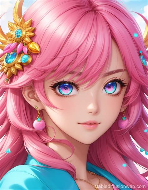 Girl with Pink Hair, Blue Highlights, and Lion-like Eyes | Stable ...