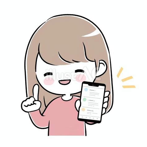 人差し指を立ててスマホを見せる女性イラスト No 24634688｜無料イラスト・フリー素材なら「イラストac」